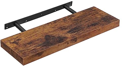 VASAGLE Wall Shelf, Floating Shelf, 20 x 60 x 3.8 cm, Hanging Shelf for Photo Frames, Decoration, Storage for Living Room, Office, Kitchen, Rustic Brown LWS26BX