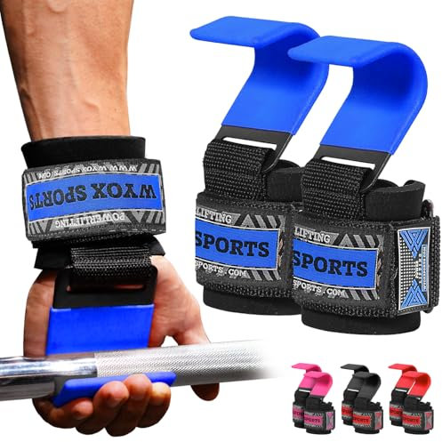 Cinghie di sollevamento professionali e ganci resistenti, 7 mm, in neoprene, imbottite, per supporto e presa del sollevamento pesi, guanti da palestra ideali per uomini e donne, colore: blu
