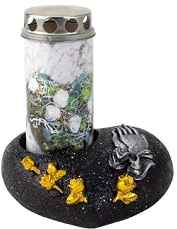 Unbekannt Grabherz für Grabkerze.Betende Hände .Schwarz/Silber.Breite 16,5cm.ohne Kerze