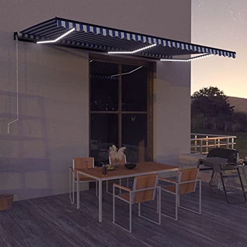 vidaXL Tenda da Sole con Sensore Vento e LED per Finestra Schermo Parasole a Scomparsa 600x300 cm in Tessuto PU Blu e Bianco Telaio in Alluminio