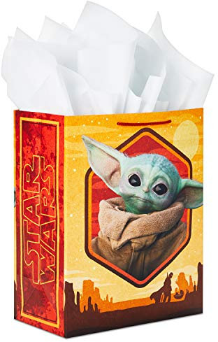 Hallmark 33 cm große Star Wars Geschenktüte mit Seidenpapier (Baby Yoda, das Kind, der Mandalorian) für Weihnachten, Feiertage, Geburtstage, Babypartys, Halloween, Mai der vierte