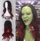 Gamora Cosplay Perücke Wächter der Galaxis Vol. 2 langes, lockiges, schwarz-rotes Kunsthaar mit Farbverlauf für Erwachsene + freie Perückenkappe