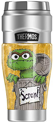 Sesame Street Oscar Character THERMOS STAINLESS KING Stainless Steel Travel Tumbler, Vacuum insulated & Double Wall, 16oz