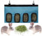 Kaninchen Heutasche Meerschweinchen Futterstation Futterspender Kleintiere Heutasche Futtersack für Hase Chinchilla Hamster Kleine Tiere (4 Fenster, Blau)