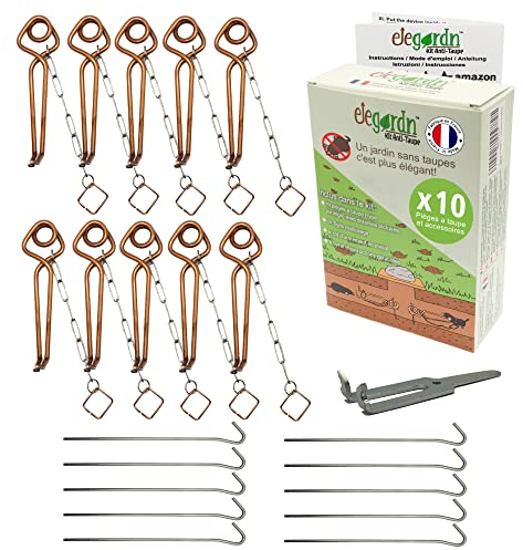 elegardn® Kit Complet 10 pièges à Taupe Rats taupiers Campagnol Type putange Rigide Haute qualité utilisé par Les détaupeurs Professionnels fabriqué en France