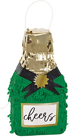 Unique Lujosa mini botella de champán, piñata, 1 unidad, diseño de papel verde, dorado, blanco y negro, ideal para celebraciones elegantes y momentos de Unique