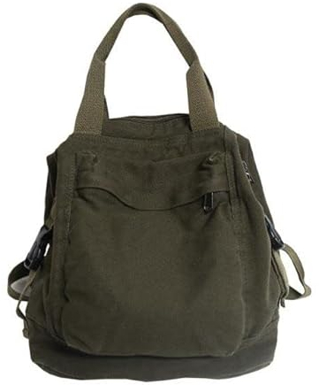 XKUNDamen Rucksack Mode Leinwand Frauen Tasche Solide Farbe Retro Kleine Rucksack Weibliche College Schultasche Für Teenager Mädchen Tragbare Handtasche Rucksack-Green,28 X 14 X 30Cm