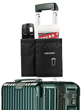 LARGERED Reusable Luggage Travel Cup Holder,Suitcase Cup holder,Luggage Cup Caddy-Holds Drinks Books Passports-Fits Roll on Suitcase Handles - Gifts for Flight Attendants Travelers Accessories- Black