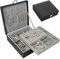 SIMBOOM Jewellery Box Organiser for Women, 2 Layers Large Jewelry Storage Case, PU Leather Jewellery Display Holder with Removable Tray for Necklace Earrings Rings Bracelets Gift Box, Black