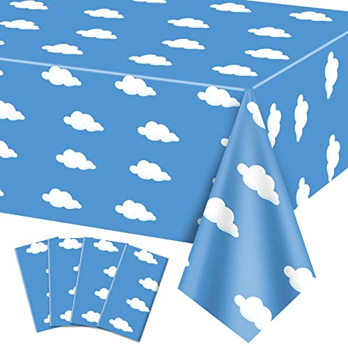 QUERICKY Paquete de 4 manteles de Nubes Blancas y Cielo Azul, 137x274 cm, decoración de Historias para Fiestas de cumpleaños de niños, Fiestas de Baby Shower