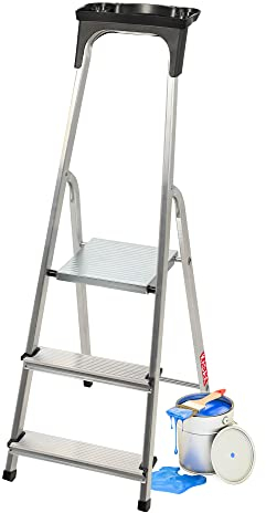 KADAX Escabeau Pliant en Aluminium, 4 marches – Charge Max. 125 kg, léger et Stable pour Usage Domestique et Professionnel