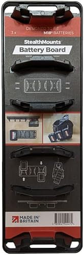 StealthMounts Milwaukee Battery Holder Board M18 | Tool Organiser for Milwaukee M18 Tool Batteries | Perfect for Transport and Storage (Milwaukee M18)