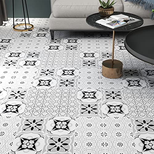 Livelynine 12 Fliesen Mosaikfliesen Selbstklebend Grau Weiß Fliesenaufkleber Mosaik 30x30cm Deko Fliesenfolie Wandfliesen Selbstklebend Küche Bad Vinylboden Wohnzimmer PVC Bodenbelag Fliesenkleber