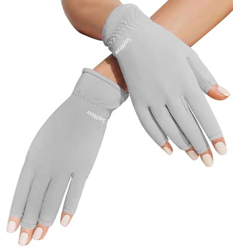 Fingerlose Handschuhe für Damen, Sonnenschutz, UV-Schutz für Touchscreen, Gel-Maniküre, Autofahren, GRAU, Medium