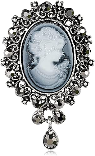 Brosche for Frauen, Vintage-Broschen for Frauen, Kristall, Dame, Königin, Kamee, Brosche, Schmuck, Geburtstag (Color : Silver Grey) (Color : Silver)