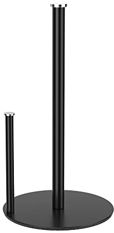pickpiff Matte Black Kitchen Roll Holder - Free Standing Paper Towel Stand Rolls, Non Slip Holder, Modern Countertop Organizer Fits Most Size (BIE-0942B - UK)