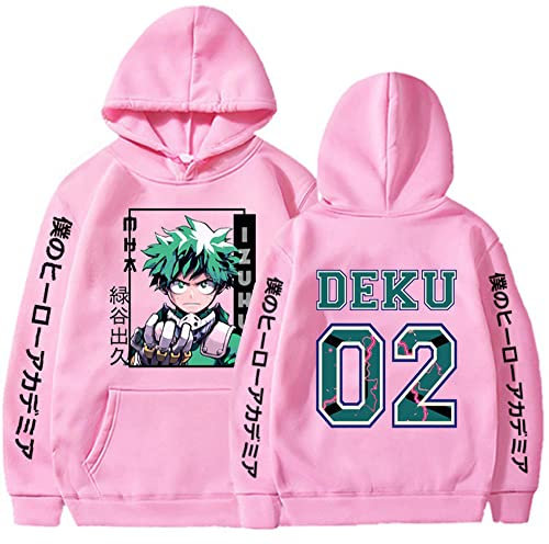 Xuminvty Midoriya Academia Kapuzenpullover für Erwachsene, Herren, Deku, Sweatshirt, Izuku, Cosplay, Pullover, Pink, XX-Large