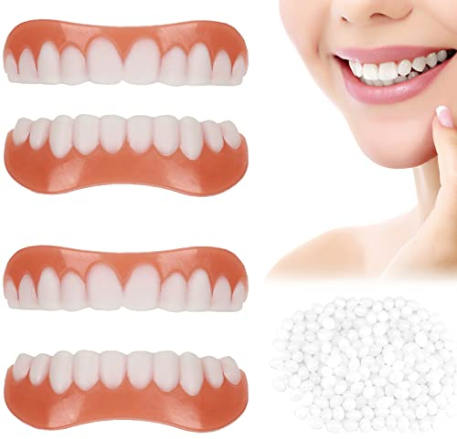 QincLing 2 Paar Falsche Zähne Veneers, Temporäre Zähne Künstliche Zähne Gebiss Gefälschte Zähne Zahnersatz Weiß Provisorische Zahnprothese Mit Zahnreparaturperlen Zähne Kosmetische Zahnabdeckung