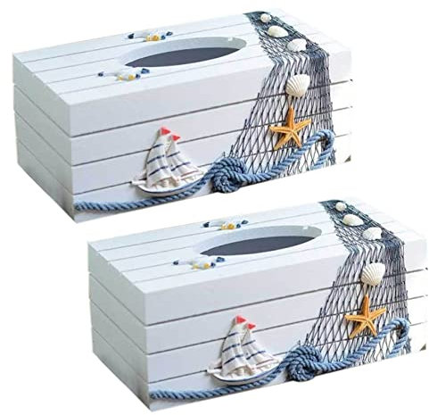 Censous 2 scatole porta fazzoletti in legno, stile marino, per carta igienica