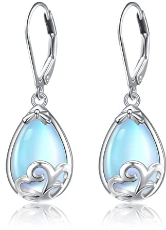 Filigran Träne Tropfen Ohrringe Sterling Silber Labor Mondstein Ohrringe Leverback Schmuck Geschenke für Damen