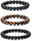 RANKEEF Tiger Eye Bracelet For Men 8MM Natural Stone Beads Bracelet Set Stretch Lava Rock Bracelets Adjustable Black Crystal Beaded Bracelet for Men Women Gifts