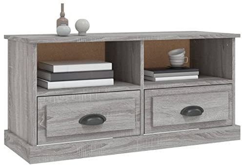 Tidyard TV Cabinet Wood TV Stand Unit TV Table Classical Sideboard Home Storage Organize Unit with 2 Drawers and 2 Shelves Living Room Bedroom Grey Sonoma 93x35.5x45 cm Engineered Wood