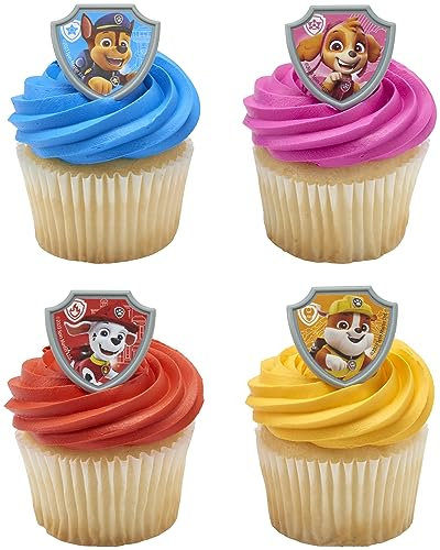 DecoPac Paw Patrol Reporting For Duty Rings, Cupcake Decorations Featuring Chase, Marshall, Skye, And Rubble - 24 Pack