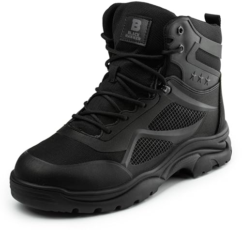 BLACK HAMMER Herren-Sicherheitsstiefel Stahlkappe und Robuste Zwischensohle Leichtgewichtige, Wasserabweisend, Professionelle Arbeitsschuhe – Ideale Outdoor-Schuhwerk S3 SRC 2800 Schwarz (43 EU)