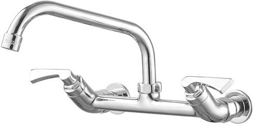 Homevacious Robinet de cuisine à montage mural de 20,3 cm, robinet d'évier utilitaire chromé à deux poignées, bec pivotant à 360 degrés, robinet mélangeur industriel en laiton pour buanderie