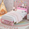 Weehom Doppelbettrahmen mit 2 Regalen, Kopfteil, Metall-Plattformbett, robuste Stahllattenstütze, Stauraum unter dem Bett, kein Boxspringbett erforderlich, für Kinder und Erwachsene, Rosa
