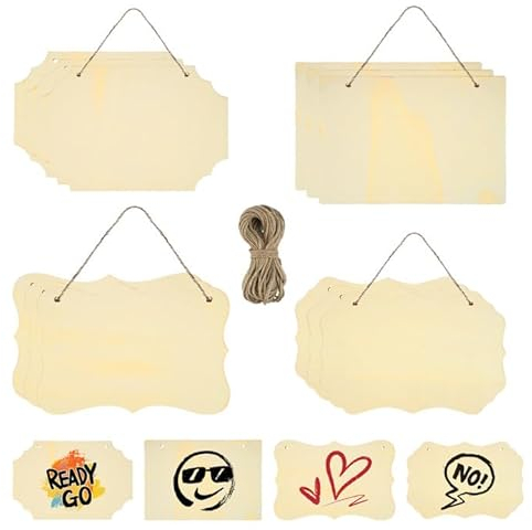 Panneau en Bois Non Fini à Suspendre 12pcs - 20cm Plaque Rectangulaire, Planche de Bricolage pour Porte, Pyrogravure et Peinture