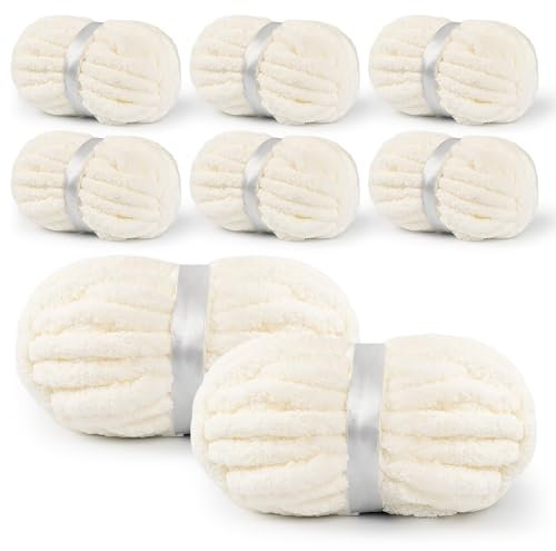 YUBAMIN Jumbo-Chenille-Garn, grobes Garn, 2045 g, 224 m, zum Häkeln und Stricken, Handarbeiten und Deckengarn (Creme, 8 Stück)