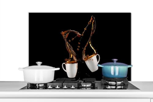 KitchenYeah© Plaque Anti Projection Cuisine 90x60 cm Aluminium Décoration Couvercle Anti Éclaboussure Crédence Cuisine Café - Tasses - Noir