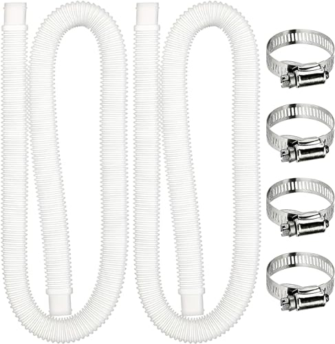 2PCS Tuyau de Rechange 1.5M pour Piscine Hors Sol avec 4 Colliers de Serrage en Métal - Tuyau de Remplacement pour Filtre de Piscine