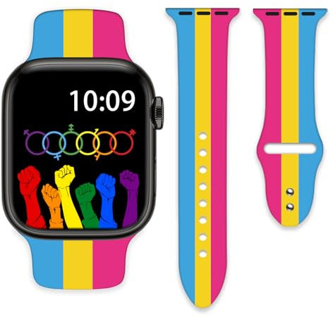 Pansexuality - Correa de reloj con bandera del orgullo compatible con Apple Watch de 38 mm, 40 mm, 41 mm, para niñas, mujeres y hombres, correa de silicona de repuesto para iWatch Series SE 8, 7, 6,
