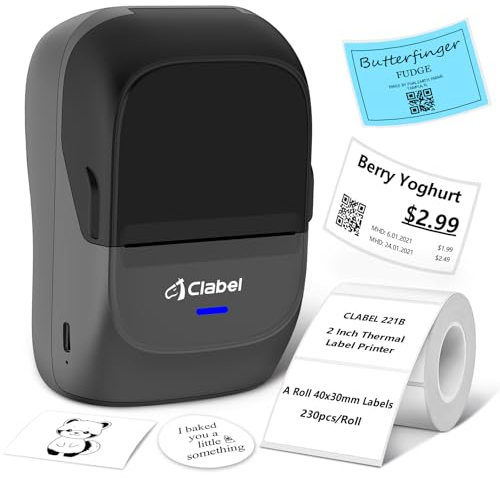 CLABEL Etikettendrucker Selbstklebend Bluetooth 221B Mini Thermo Etikettiergerät Tragbar Beschriftungsgerät Selbstklebend Kompatibel mit Handy & PC Label Printer für Barcode Einzelhandel Büro Grau