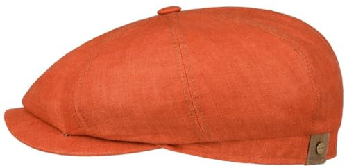 Stetson Hatteras Flatcap Leinen Damen/Herren - Mütze mit Baumwollfutter - Flat Cap mit Sonnenschutz UV 40+ - Schirmmütze Frühjahr/Sommer - Ballonmütze orange-rot 57 cm