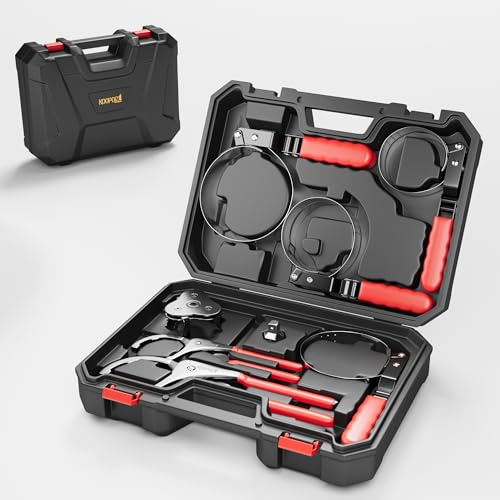KOOPOOL Ölfilterschlüssel-Set, drehbarer Ölfilterschlüssel, 22,9 cm und 30,5 cm verstellbare Ölfilterzange, 3-Backen-Entfernungswerkzeug mit 1/2 Zoll auf 3/8 Zoll Adapter, 9-teilig