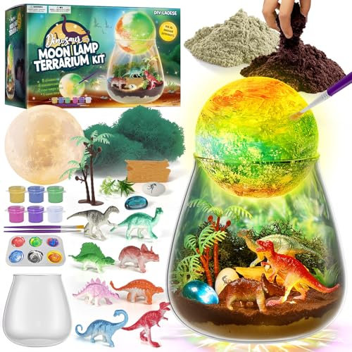 Kit de Terrarium Dinosaure pour Enfants- avec Peinture Lampe de Lune Veilleuse- Cadeau Garcon Enfant 4 5 6 7 8 9 10 11 12 Ans, Idée Cadeaux Jouets Dinosaures -Loisir Créatif Enfant, Arts et Artisanat
