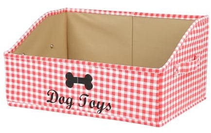 APITOS Dog Toy Basket,Large Dog Toy Bin Dog Toy Box Storage Box,Checkered Dog Toy Bin-with Sturdy Handle-Foldable Fabric Trapezoid Organizer Boxes for Pet Toys, Blankets and Accessories