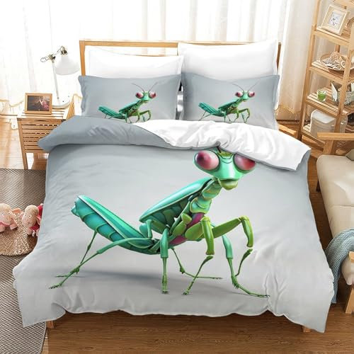 GZCVBDYUY Betende Mantis Bettbezug Bettwäsche Set Kinderbettwäsche-Set Reißverschluss Mit Kissenbezügen Betten Set Für Jungen Und Mädchen, Kinder Single(140x200cm)