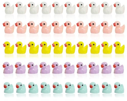 Patitos de Goma, Decoración en Resina Set 50 Piezas Figuritas de Patitos Amarillos para Decorar Casa Oficina Regalo para Niños y Adultos Adornos Divertidos para Fiesta