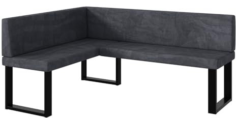 MEBLINI Eckbank für Esszimmer - Küchenbank - Essecke - Sitzecke Küche - Toni - U-Beine 128x168x87cm Links - Dunkelgrau Samt
