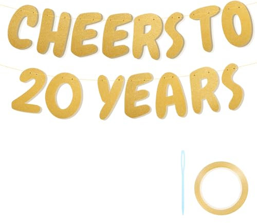 Ouligay Goldfarbenes Glitzerbanner Zum 20. Geburtstag Deko Cheers to 20 Years Girlande 20 Geburtstag Deko Happy Birthday Gold Girlande Banner für Frauen Mann Party Dekoration