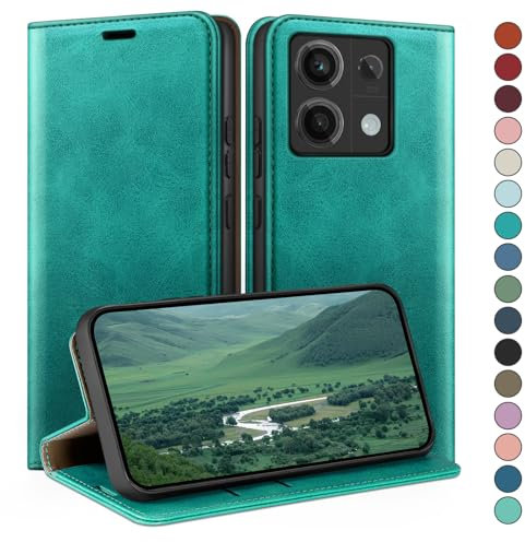 HUOUH für Xiaomi Redmi Note 13 Pro 5G Hülle mit RFID Schutzhülle aus Lederhülle Handyhülle,Kartenfach Leder ständer Handy hülle,360 Grad Schutz Cover für Note 13 Pro Klapphülle Wallet Case Blaugrün