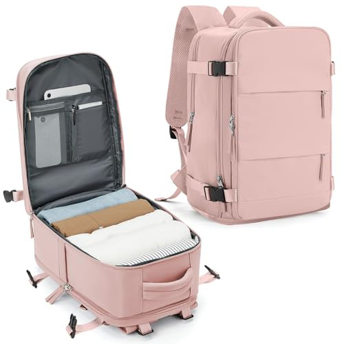 SZLX for Ryanair Cabin Bags 40x20x25 Underseat Carry-ons Bag,Easyjet Cabin Bag Travel Backpack Cabin Size Hand Luggage with Water Bottle Holder Laptop Backpack 14 inch Waterproof Women Pink