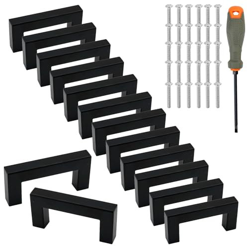 LPAMABA 15 Stück Möbelgriff 64mm Lochabstand Schrankgriffe Schubladengriffe Schwarz Griffe Küchenschränke KüchengriffeKleiderschrank Griffe Küche Türgriffe 64mm Schranktürgriffe Quadrat Griffe