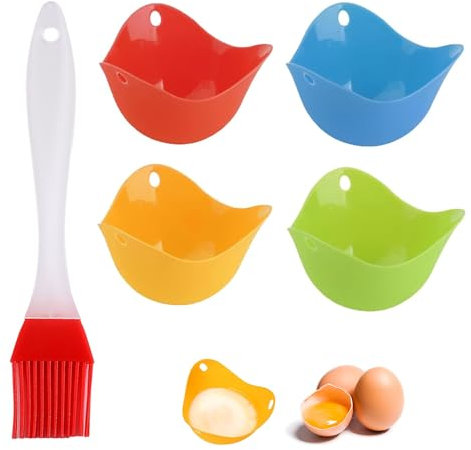 4 Pcs Escalfador Huevos Silicona, Moldes de Cocina Antiadherentes, con 1 cepillo de aceite, Escalfador Huevos Poche Antiadherentes, Para cocina, picnic