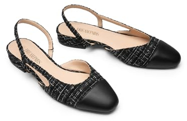 Dream Pairs Dam slingback balettskor med fyrkantig tå, låg klack, bekväma dammskor för elegant casual fest, 37.5 EU