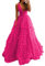 SAMHO Robes de bal de fin d'année en tulle à volants pour femme avec col en V et dos nu MAHL029, rose vif, 58 Grande taille
